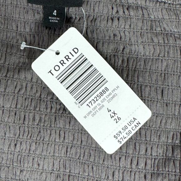 Torrid NWT Dark Grey Gauze Embroidered Peplum Top Sz 4X/26 - Picture 6 of 7